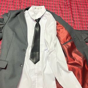 Gray Blazer with White Shirt and Black Tie